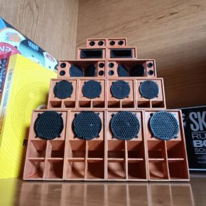 Assembled mini reggae sound system kit displayed on a shelf.