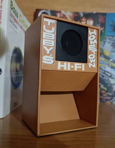 10W Tubby's Hometown Hi-Fi Mini Bluetooth Speaker, 17cm height, on a bookshelf with reggae culture background.