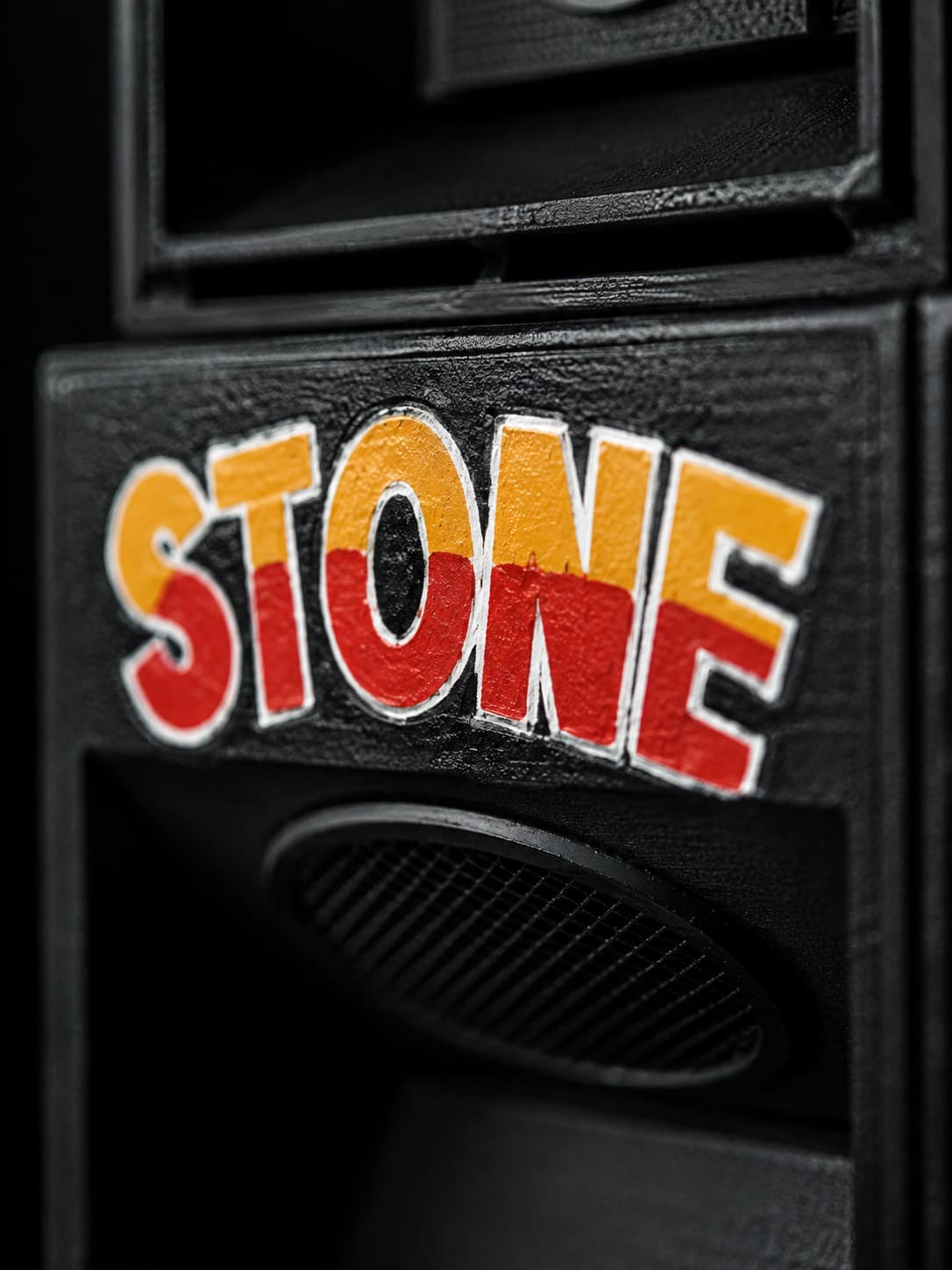 Close-up detail of a Conesonic miniature sound system